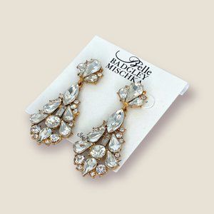 NEW Badgley Mischka Gold Crystal Drop Bridal Dangle Earrings Art Deco Chunky